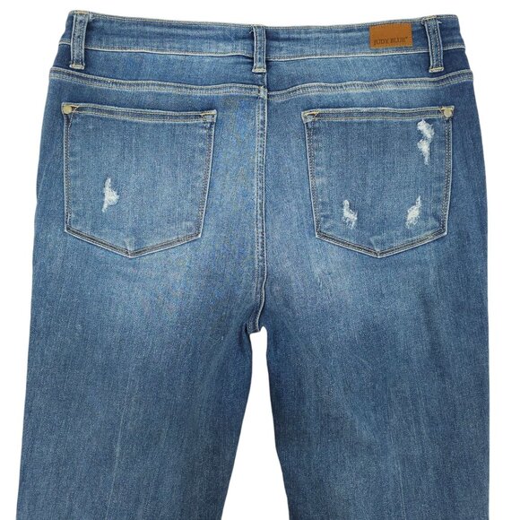 Judy Blue Jeans Skinny Fit Distressed 13/31 Raw Hem Stretch High Rise Med Wash - Picture 7 of 14